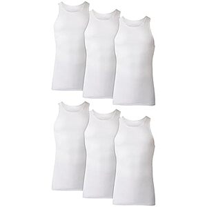 $9.99* | 6-Pk Hanes Men's Cotton Moisture-Wicking Ribbed Tank Undershirts (White) at Amazon
