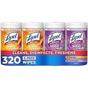 [SnS, AC] $33.59* | 3 &times; 4-Pk 80-Ct Lysol All-Purpose Disinfecting Wipes (Lavender/Mango) ($11.20 each) at Amazon