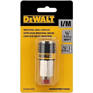 [NEW] $6.99 | DEWALT 3/8-Inch Body Industrial Air Coupler with 3/8-Inch MNPT: High-Flow 6-Ball Design, 300 PSI at Amazon