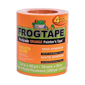 $10.56* | 4-Pk FrogTape ProGrade 1.41" x 60 yd High-Adhesion Orange Painter's Tape at Amazon