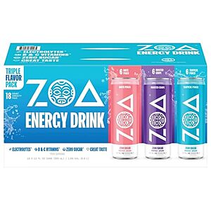 [SnS] $13.77* | 18-Pk 12-Oz ZOA Zero Sugar Energy Drinks (Variety Pack) at Amazon