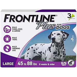 [SnS, AC] $22.53* | 3-Doses FRONTLINE Plus Flea & Tick Treatment for Large Dogs (Up to 45 to 88 lbs) at Amazon