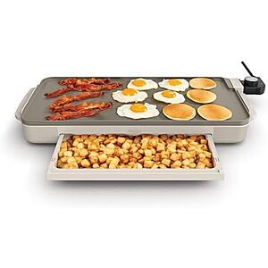 [NEW] $17.99 | bella 10"x20" Ceramic Griddle with Warming Tray, 1500W Non-Toxic, Oatmilk at Amazon