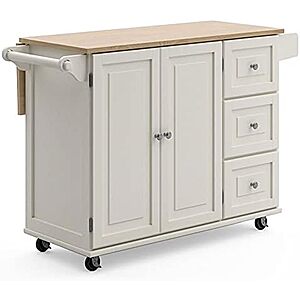 $131.99 | Homestyles Dolly Madison Off-White Mobile Kitchen Island Cart with Wood Drop Leaf Breakfast Bar at Amazon