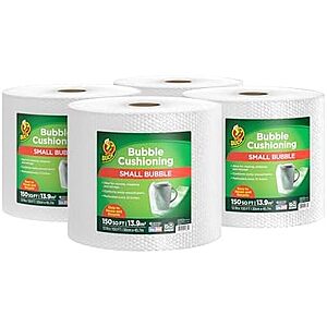 [NEW] $35.40 | 4 Rolls Duck Brand Small Bubble Cushioning Wrap for Moving & Shipping 600 FT Total at Amazon