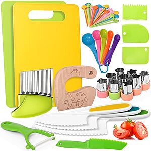$7.99* | 46-Pc Reaeon Montessori Kids Knife Set w/ Cutting Board Crinkle Cutters at Amazon