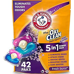 [SnS] $5.67* | 42-Ct Arm & Hammer + OxiClean Odor Blasters Laundry Detergent Paks (Fresh Burst) at Amazon