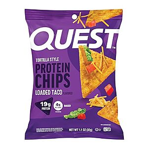 [SnS, AC] $30.46* | 2 &times; 12-ct 1.1-oz Quest Nutrition Loaded Taco Tortilla Style Protein Chips ($15.23 each) at Amazon
