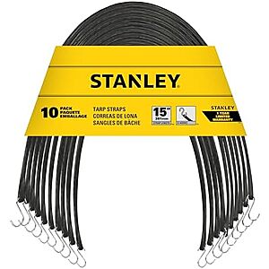 $11.77* | 10-Pack STANLEY 15" Natural Rubber Tarp Straps with Zinc Plated S-Hooks at Amazon
