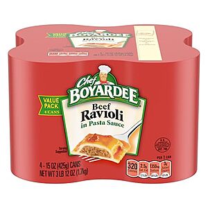 [SnS, AC] $3* | 4-Pk 15-Oz Chef Boyardee Beef Ravioli in Pasta Sauce at Amazon (75￠ each)