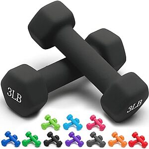 $8 | 3-Pound Portzon Hex Shape Neoprene Anti-Slip Dumbbell Weight Set (Black) at Amazon