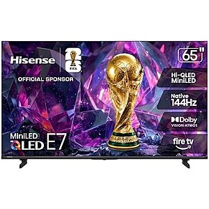 $599.99 | 65" Hisense E7 Series Hi-QLED MiniLED 4K Fire TV at Amazon