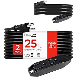 $21.30 | 2-Pack UltraPro 25 Ft 3 Outlet Indoor Extension Cord with Multiple Outlets at Amazon