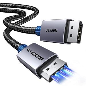 $9.99 | UGREEN 80Gbps 16K@60Hz 1080P@540Hz DisplayPort Cable 2.1 DP Cord, 6.6FT at Amazon