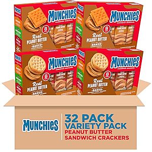 $11.99* | 32-pk 1.42-oz Munchies Sandwich Crackers Peanut Butter Variety Pack at Amazon (37.5￠ each)