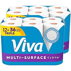 [SnS, AC] $34.46* | 2 &times; 12-Pack 165-Sheets Viva Multi-Surface Cloth Triple Roll Paper Towels ($17.23 each) at Amazon