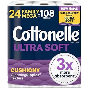 [SnS, AC] $37.42 | 2 &times; 24-Pack 296-Sheets Cottonelle Toilet Paper Family Mega Rolls (Ultra Soft) ($18.71 each) at Amazon