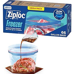 [SnS, AC] $6.18* | 66-Count Ziploc Gallon Stay Open Food Storage Freezer Bags at Amazon