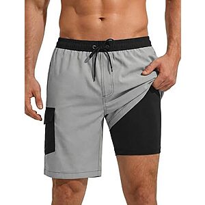 $8.99* | SILKWORLD Men's 9" Swim Trunks w/ Compression Liner & Zipper Pockets (Various) at Amazon