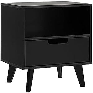 $39.99 | Walker Edison Raelyn Mid-Century Modern 1-Drawer Nightstand, 20 Inch, Black at Amazon