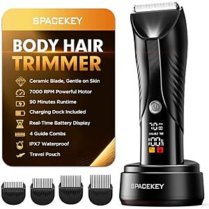 $12.98 | Spacekey Men's Rechargeable Wet/Dry Body Hair Trimmer at Amazon