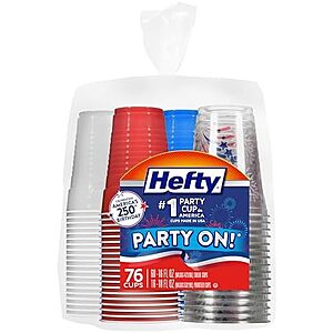 [NEW] $4.99 | Hefty Party On Disposable Party Cups, Patriotic Color Pack, 76ct at Amazon