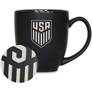 $4 | Rico Industries US Soccer 15oz Matte Black Ceramic Bistro Mug at Amazon