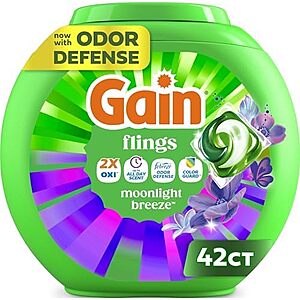 [AC] $27.68 | 4 &times; 42-Count Gain flings! Liquid Laundry Detergent Pacs (Moonlight Breeze) ($6.92 each) at Amazon