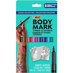 $8.39 | BODYMARK Temporary Tattoo Markers, 8-Count Color Collection, Skin-Safe at Amazon