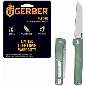$12.25 | Gerber Pledge EDC Folding Pocket Knife w/Clip, Plain Edge Blade, Baltic Haze at Amazon
