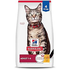 [SnS] $15.29 | 4-Pound Hill's Science Diet Adult 1-6, Dry Cat Food (Chicken) at Amazon