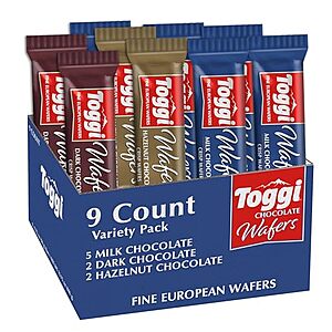 $6.93 | 9-Pack 1.75-Oz TOGGI Fine European Chocolate Wafers at Amazon