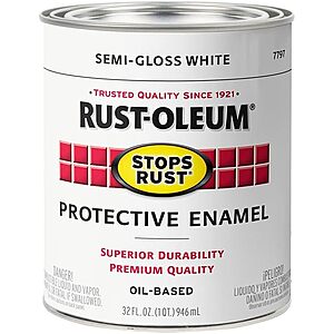 $19.48 | 2-Pack 32-Oz Rust-Oleum Stops Rust Brush On Protective Enamel Paint, Semi-Gloss White at Amazon