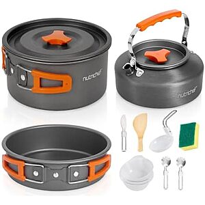 $17.99* | 15-Piece NutriChef Nonstick Camping Cookware Set w/ Mesh Bag (Grey) at Amazon
