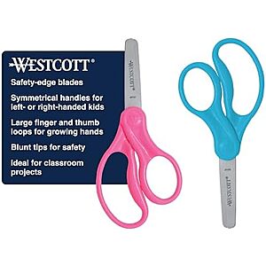 $1.39 | 2-Pack 5-Inch Westcott Hard Handle Kids Scissors, Blunt, Assorted Colors at Amazon