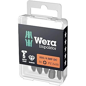 $24.41 | Wera - 5057661001 855/4 Diamond Coated Impaktor Screwdriver Bits for PZ 2 Pozidriv Screws, Pack of 5 at Amazon