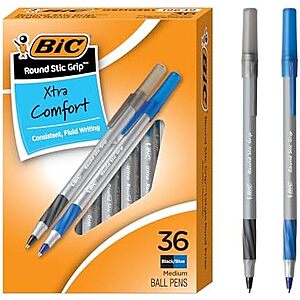 [SnS] $3.85 | 36-Count BIC Round Stic Grip Xtra Comfort Ballpoint Pens (Medium Point, Black & Blue) at Amazon