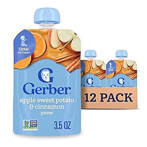 [SnS, AC] $6.54 | 12-Pack 3.5-Oz Gerber Stage 2 Baby Food (Apple Sweet Potato with Cinnamon) at Amazon
