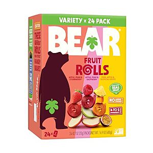 [SnS] $11.39 | 24-Pack 0.7-Oz BEAR Real Fruit Snack Rolls (Variety Pack) at Amazon