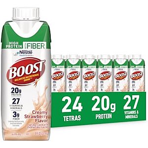 [SnS] $22.15* | 24-Pack 8-Oz BOOST High Protein with Fiber Complete Nutritional Drink (Creamy Strawberry) at Amazon