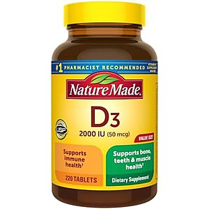 [SnS, AC] $5.49* | 220-Ct Nature Made Vitamin D3 2000 IU Tablets (50mcg) at Amazon