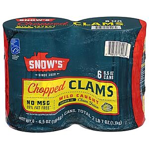 [SnS, AC] $6.66 | 6-Pack 6.5-Oz Snow's Wild Caught Chopped Clams Canned at Amazon ($1.11 each)