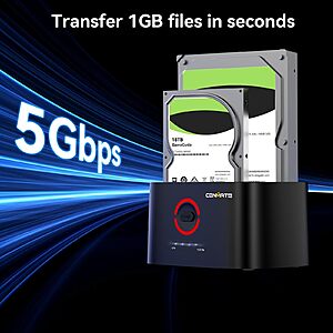 CENMATE Dual Bay Hard Drive Docking Station with Offline Clone, USB A/C 3.0 to SATA, Hard Drive Reader for 2.5/3.5 Inch HDD/SSD UASP $12.99