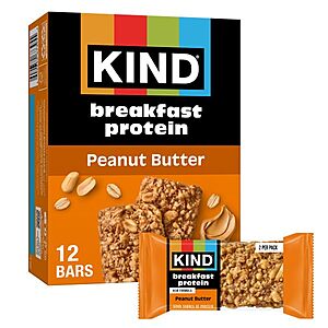 KIND Breakfast Protein Bars, Peanut Butter, Gluten Free, Healthy Snacks, 8g Protein, 6 Count (6 Packs of 2 Bars) $2.24 with full S&S