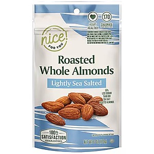 Nice! For You Roasted Whole Almonds Lightly Sea Salted, 6.0 oz 2 For $4.24