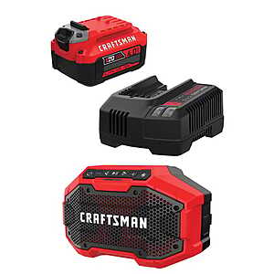 CRAFTSMAN V20 4Ah Battery and Charger Kit with CRAFTSMAN V20 Cordless Bluetooth Speaker $99