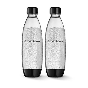 sodastream 1L Twin Pack Carbonated Water Bottle, Dishwasher Safe Slim, 2 Black Reusable Plastic Bottles for Sparkling Water $9.5