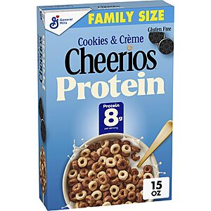 Cheerios Protein Cereal, Cookies & Cr&egrave;me, 8g Protein, Family Size, 15 oz $3.61 or less