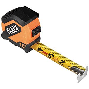 Klein Tools 9516 Tape Measure, 16-Foot Compact Double-Hook Imperial Measuring Tape with Finger Brake, Nylon Blade, Easy to Read Bold Lines $9.98