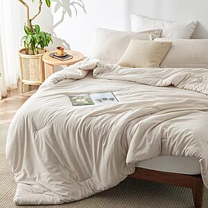 Bedsure King Size Comforter Set, Beige Soft Cationic Dyed Bed Set 3 Pcs $27.99
